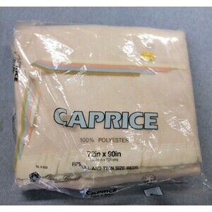 Vintage‎ CAPRICE Satin Trim Blanket 72x90 Twin Full Bone Tan Brown MCM Retro NEW